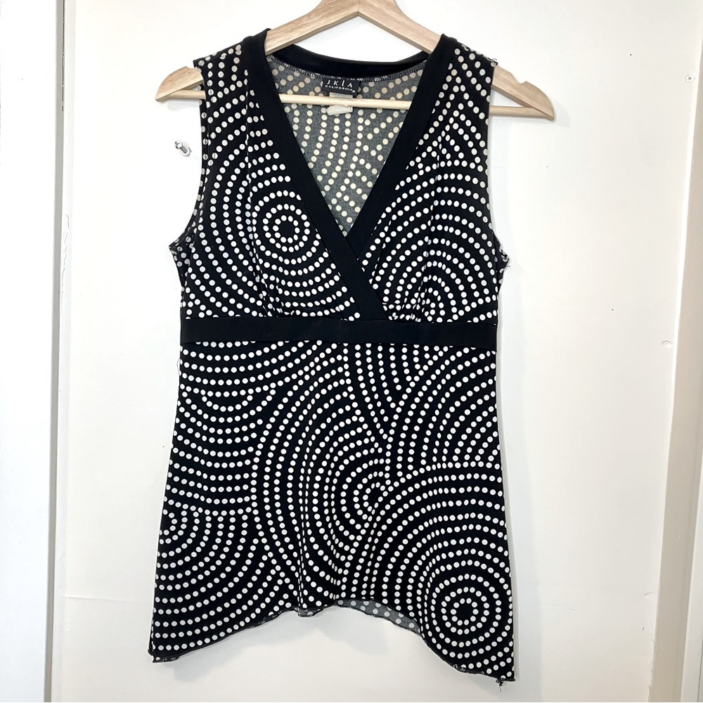 JKLA California Women Black and White Polka Dot Sleeveless Blouse Small Vintage
